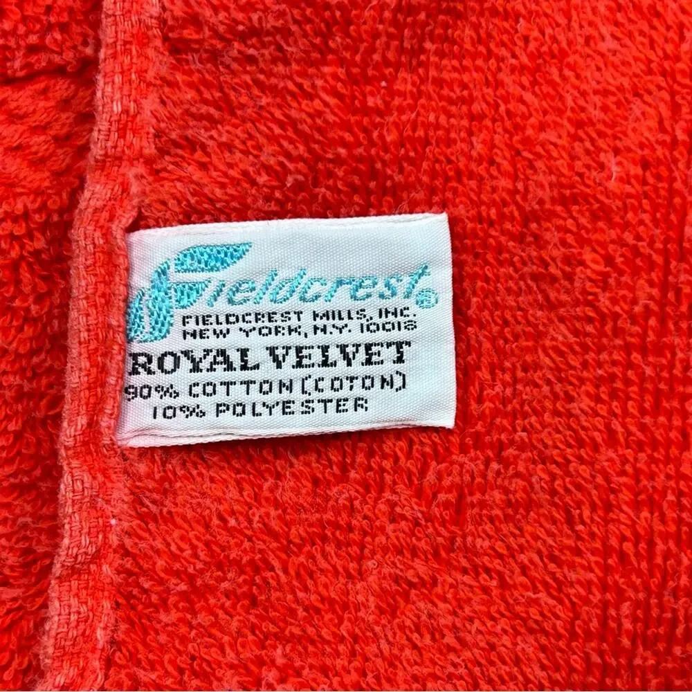 Vintage FieldCrest Royal Velvet Cotton Orange Fringe Hand Towels Set of 2 1970’s